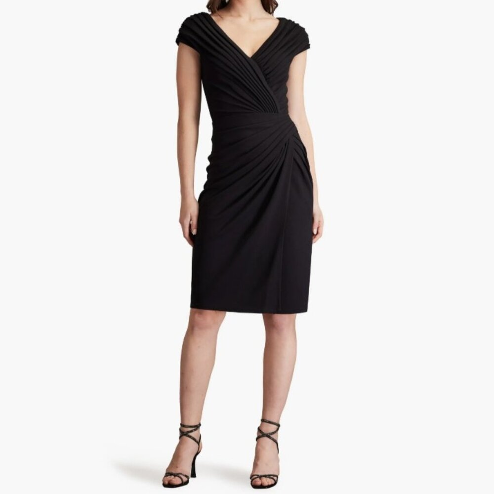 Tadashi Shoji Pleated Crepe Sheath Dress (XL) - Picture 2 of 11